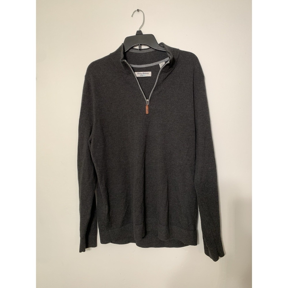 Tommy Bahama IslandZone Mens Large Quarter Zip Pullover Sweater‎ Charcoal Gray